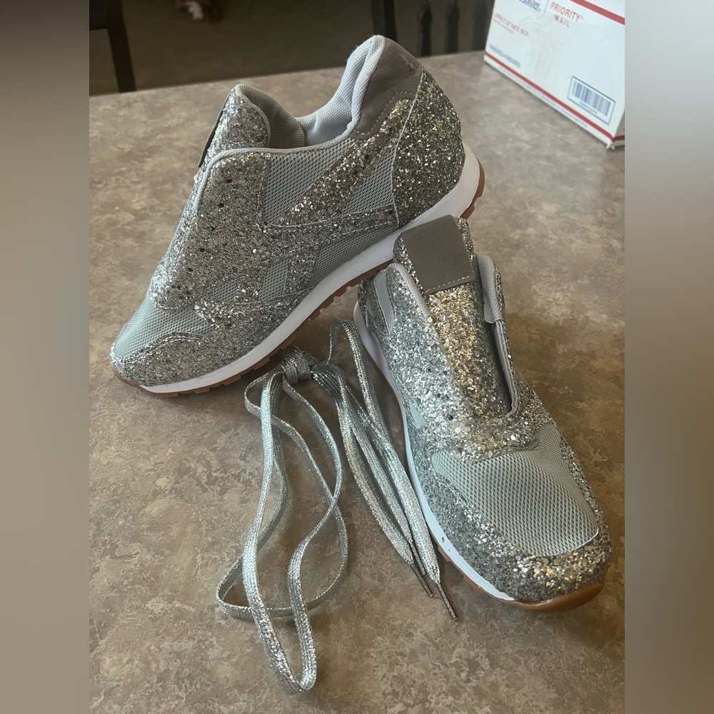 New in Bag Womens Silver Glitter Sneakers